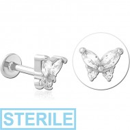 STERILE SURGICAL STEEL INTERNALLY THREADED JEWELLED MICRO LABRET PIERCING