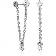 STERILE SURGICAL STEEL INTERNALLY THREADED JEWELLED MICRO LABRET