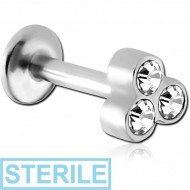 STERILE SURGICAL STEEL INTERNALLY THREADED JEWELLED MICRO LABRET PIERCING