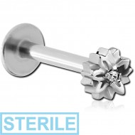 STERILE SURGICAL STEEL INTERNALLY THREADED JEWELLED MICRO LABRET FLOWER