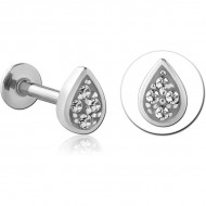 STERILE SURGICAL STEEL INTERNALLY THREADED JEWELLED MICRO LABRET - TEAR DROP