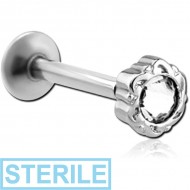 STERILE SURGICAL STEEL INTERNALLY THREADED JEWELLED MICRO LABRET - FLOWER