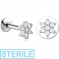 STERILE SURGICAL STEEL INTERNALLY THREADED JEWELLED MICRO LABRET - FLOWER
