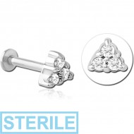 STERILE SURGICAL STEEL INTERNALLY THREADED JEWELLED MICRO LABRET - TRIANGLE