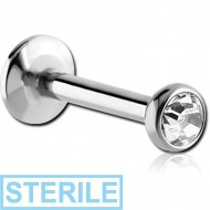 STERILE SURGICAL STEEL INTERNALLY THREADED LABRET WITH JEWELLED DISC PIERCING