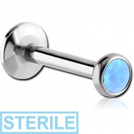 STERILE SURGICAL STEEL INTERNALLY THREADED LABRET WITH SYNTHETIC OPAL JEWELLED DISC PIERCING