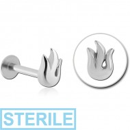 STERILE SURGICAL STEEL INTERNALLY THREADED MICRO LABRET WITH FLAMES PIERCING