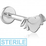 STERILE SURGICAL STEEL INTERNALLY THREADED MICRO LABRET WITH WINGED HEART