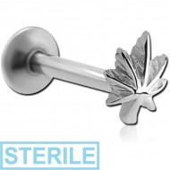 STERILE SURGICAL STEEL INTERNALLY THREADED MICRO LABRET - MARIJUANA LEAF