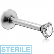 STERILE SURGICAL STEEL INTERNALLY THREADED ROUND PRONG SET JEWELLED MICRO LABRET PIERCING