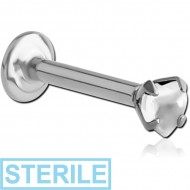 STERILE SURGICAL STEEL INTERNALLY THREADED HEART PRONG SET JEWELLED MICRO LABRET PIERCING
