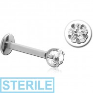 STERILE SURGICAL STEEL INTERNALLY THREADED FLOWER PRONG SET JEWELLED MICRO LABRET PIERCING