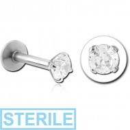 STERILE 14K WHITE GOLD JEWELLED ATTACHMENT WITH SURGICAL STEEL INTERNALLY THREADED MICRO LABRET PIN