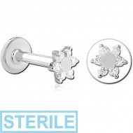 STERILE 14K WHITE GOLD JEWELLED ATTACHMENT WITH SURGICAL STEEL INTERNALLY THREADED MICRO LABRET PIN -FLOWER