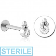 STERILE 14K WHITE GOLD JEWELLED ATTACHMENT WITH SURGICAL STEEL INTERNALLY THREADED MICRO LABRET PIN