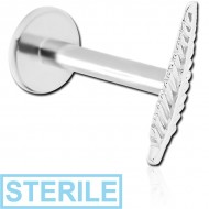 STERILE 14K WHITE GOLD ATTACHMENT WITH SURGICAL STEEL INTERNALLY THREADED MICRO LABRET PIN