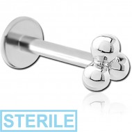 STERILE 14K WHITE GOLD ATTACHMENT WITH SURGICAL STEEL INTERNALLY THREADED MICRO LABRET PIN
