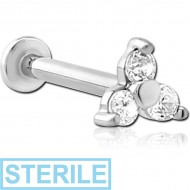 STERILE 18K WHITE GOLD JEWELLED ATTACHMENT WITH SURGICAL STEEL INTERNALLY THREADED MICRO LABRET PIN
