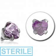 STERILE SURGICAL STEEL HEART PRONG SET JEWELLED FOR 1.2MM INTERNALLY THREADED PINS PIERCING