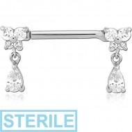 STERILE SURGICAL STEEL NIPPLE PIERCING INTERNAL THREADED BAR WITH MOVING CHARM FINE JEWELLED PIERCING