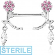 STERILE SURGICAL STEEL NIPPLE PIERCING INTERNAL THREADED BAR WITH MOVING CHARM FINE JEWELLED PIERCING