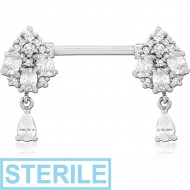 STERILE SURGICAL STEEL NIPPLE PIERCING INTERNAL THREADED BAR WITH MOVING CHARM FINE JEWELLED PIERCING