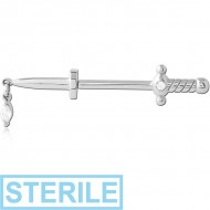 STERILE SURGICAL STEEL NIPPLE PIERCING INTERNAL THREADED BAR WITH MOVING CHARM JEWELLED