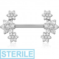 STERILE SURGICAL STEEL NIPPLE PIERCING INTERNAL THREADED BAR WITH CHARM JEWELLED