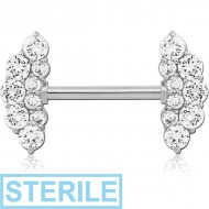 STERILE SURGICAL STEEL NIPPLE PIERCING INTERNAL THREADED BAR WITH MOVING CHARM JEWELLED