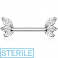 STERILE SURGICAL STEEL NIPPLE PIERCING INTERNAL THREADED BAR WITH MOVING CHARM JEWELLED