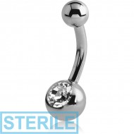 STERILE SURGICAL STEEL INTERNALLY THREADED JEWELLED MINI NAVEL BANANA PIERCING