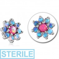 STERILE SURGICAL STEEL SYNTHETIC OPAL JEWELLED MICRO ATTACHMENT FOR 1.2MM INTERNALLY THREADED PINS - FLOWER