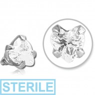 STERILE SURGICAL STEEL HEART PRONG SET JEWELLED FOR 1.6MM INTERNALLY THREADED PINS PIERCING