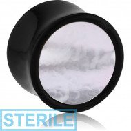 STERILE ORGANIC HORN PLUG DOUBLE FLARED WITH INLAY - SYNTHETIC MOTHER OF PEARL