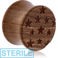 STERILE ORGANIC WOODEN PLUG TEAK DOUBLE FLARED WITH STARS
