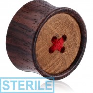 STERILE ORGANIC WOODEN PLUG BLACK WOOD-SONO DOUBLE FLARED WITH TEAK WOOD BUTTON PIERCING