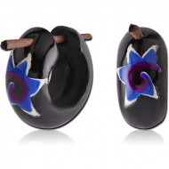 STERILE ORGANIC WOODEN EARRINGS PAIR TEAK TRIBAL PAINTED - TRIBAL SPIRAL