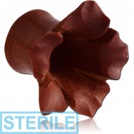 STERILE ORGANIC WOODEN PLUG ROSE-WOOD-SAWO DOUBLE FLARED CARVED FLOWER