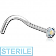 STERILE SURGICAL STEEL OPTIMA CRYSTAL JEWELLED CURVED NOSE STUD PIERCING
