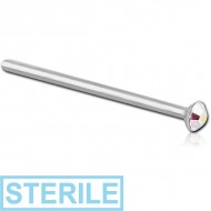 STERILE SURGICAL STEEL JEWELLED STRAIGHT NOSE STUD WITH GLUED STONE 15MM PIERCING