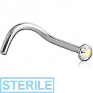 STERILE SURGICAL STEEL JEWELLED CURVED NOSE STUD PIERCING