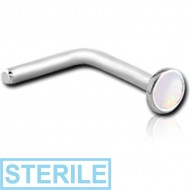 STERILE SURGICAL STEEL SYNTHETIC OPAL 90 DEGREE NOSE STUD PIERCING