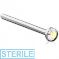STERILE SURGICAL STEEL VALUE CRYSTAL JEWELLED STRAIGHT NOSE STUD 12MM PIERCING