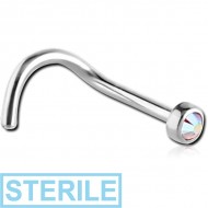 STERILE SURGICAL STEEL FLAT STONE SWAROVSKI CRYSTAL JEWELLED CURVED NOSE STUD PIERCING