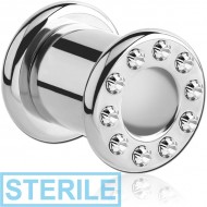 STERILE STAINLESS STEEL JEWELLED ROUND-EDGE THREADED TUNNEL PIERCING