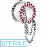 STERILE STAINLESS STEEL JEWELLED ROUND-EDGE THREADED TUNNEL WITH CHAIN