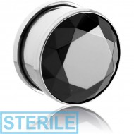 STERILE STAINLESS STEEL BEZEL SET JEWELLED THREADED PLUG PIERCING