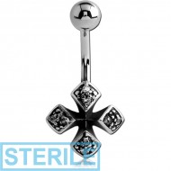STERILE SURGICAL STEEL KOOL KATANA JEWELLED NAVEL BANANA - IRON CROSS