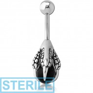 STERILE SURGICAL STEEL KOOL KATANA NAVEL BANANA WITH ONYX BALL - CLAWS