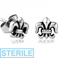 STERILE SURGICAL STEEL KOOL KATANA EAR STUDS PAIR - FLEUR DE LIS
